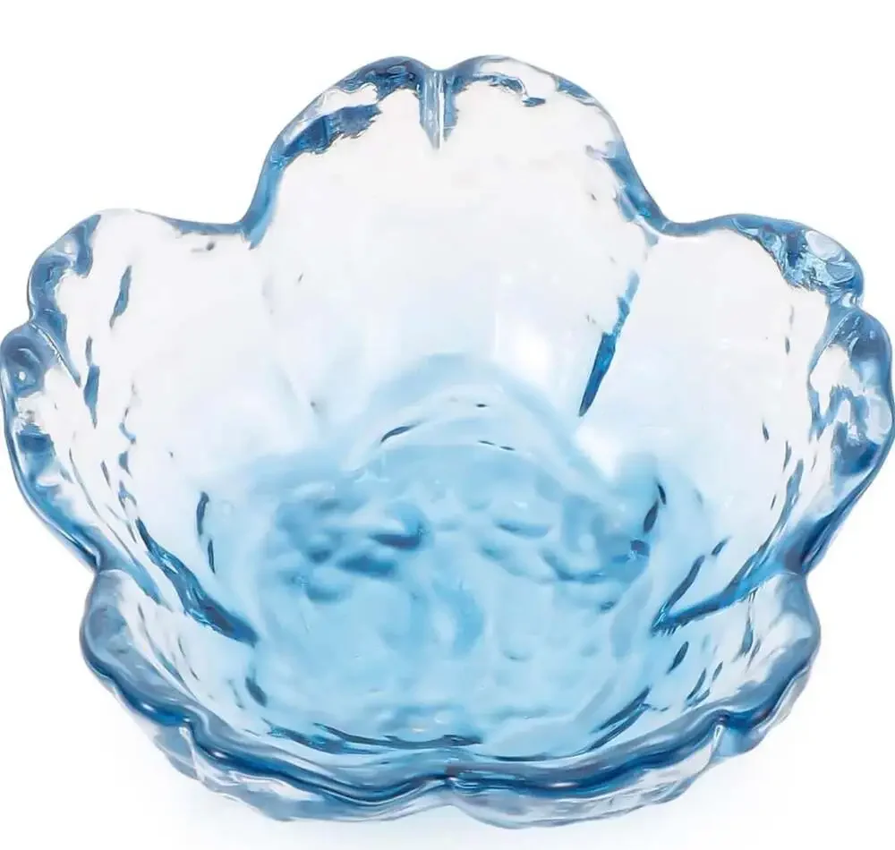 Beebeecraft Sakura Steel Blue Cherry Blossom Flower Glass Jewelry Dish Tray